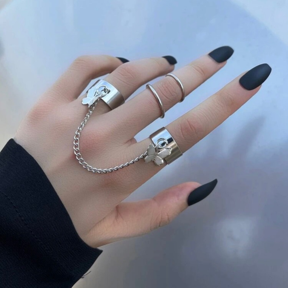 3pcs Butterfly Chain Minimal Ring Set